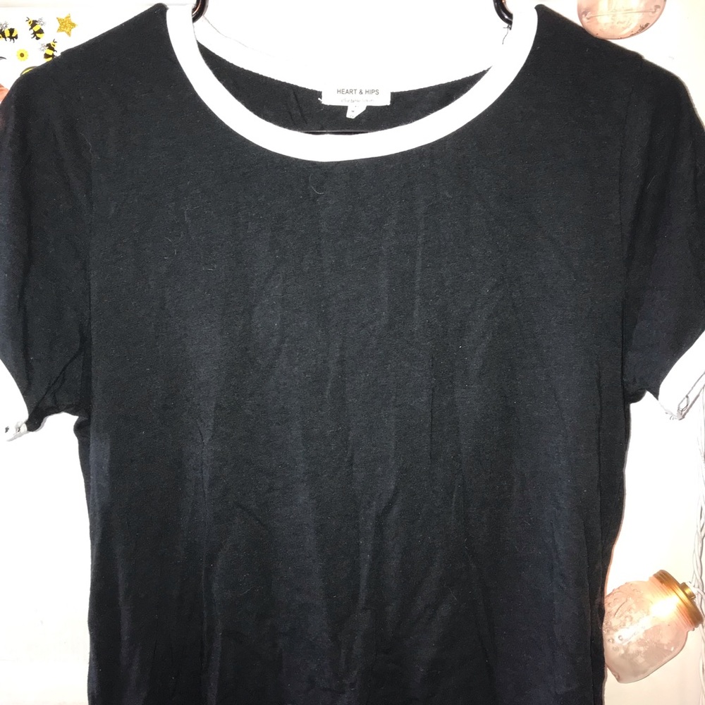 Black Ringer Tee With White Collar